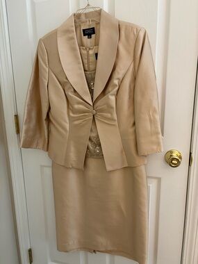 ADRIANNA PAPELL Shift Dress w/ Matching Jacket Champagne Gold sz 12